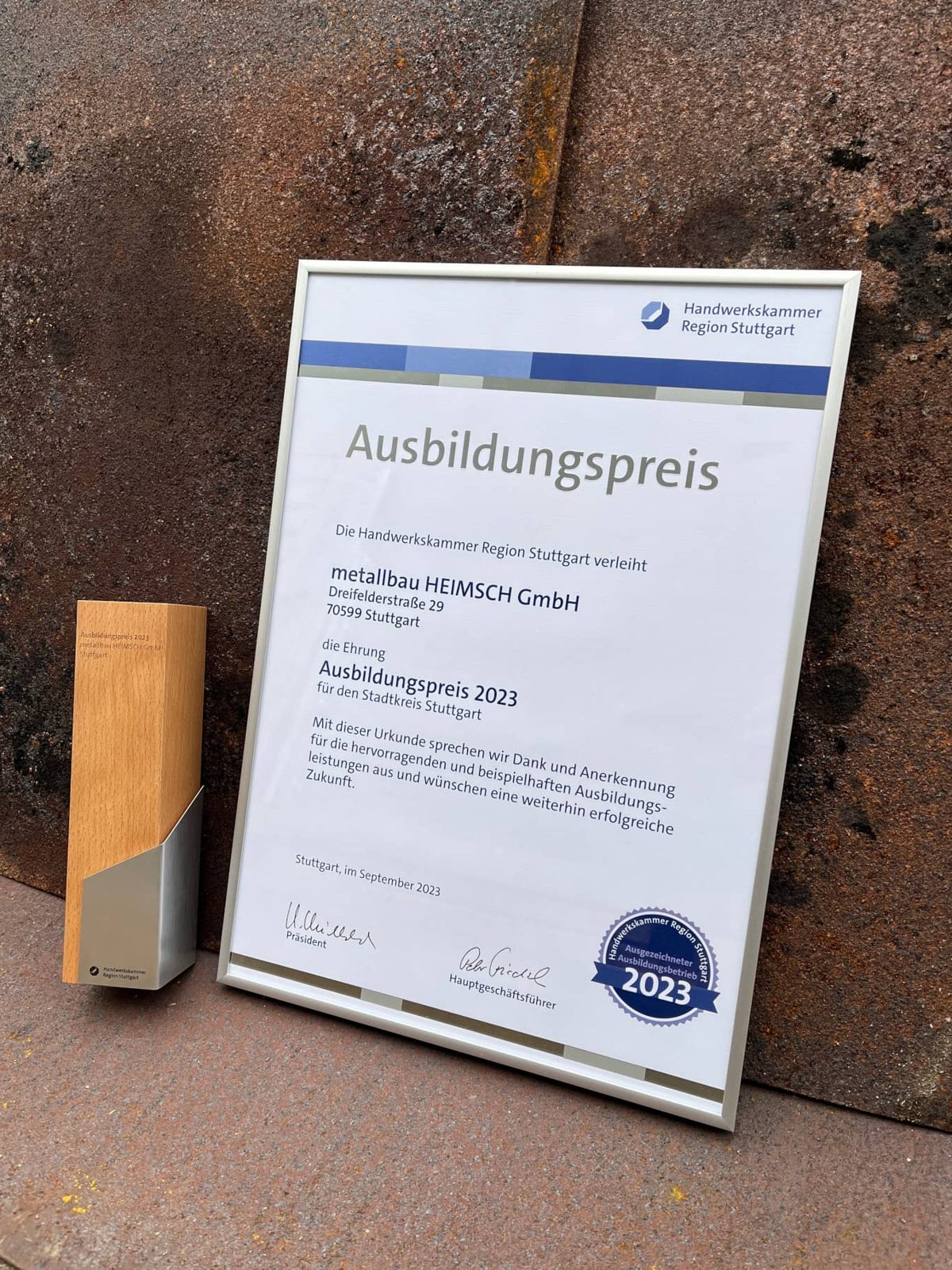 Ausbildungspreis 2023 der Handwerkskammer Region Stuttgart für Metallbau HEIMSCH